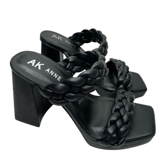 Anne Klein Sandals Womens Size 9 Black‎ Braided Double Strap Slip On Heels - Picture 1 of 8